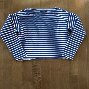 Lauren Ralph Lauren Blue Striped Boat Neck Preppy Nautical Boxy Black Label S